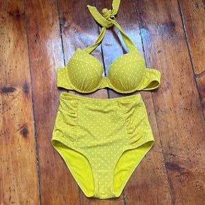 Aerie polka dot bikini set blakeley high waist XS